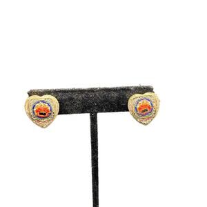 30s Vintage Italy MOSAIC HEART SCREW BACK‎ EARRINGS multicolor silverplated
